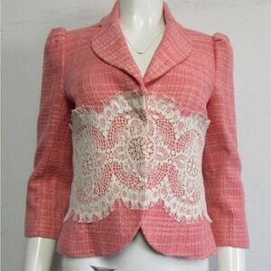 Robert Rodriguez Pink Lace Trimmed Tweed Blazer